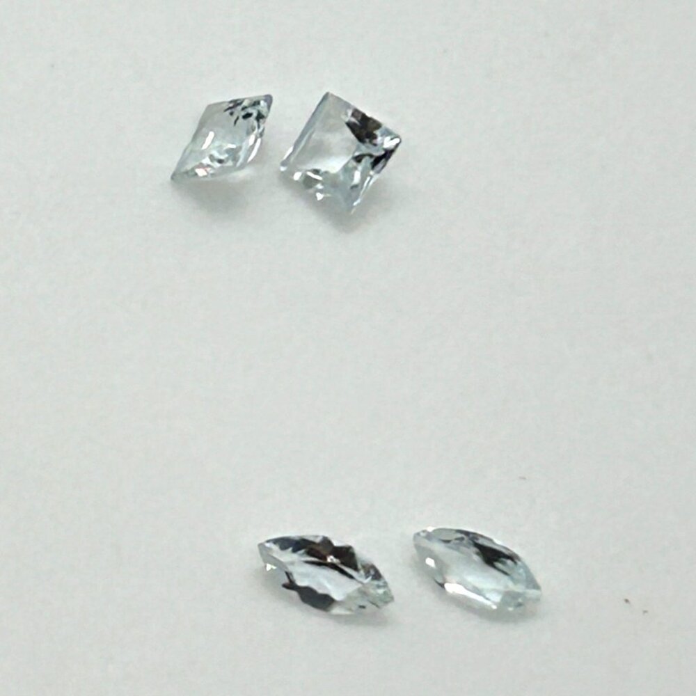 Natural Aquamarine Loose Gemstone Lot 2 Princess Square 2 Marquise Leaf Cut